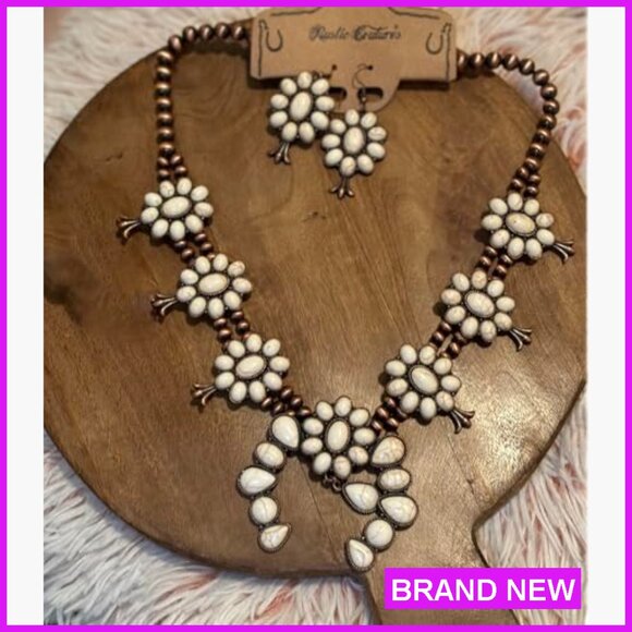 Western Turquoise Jewelry Set Vintage Cowgirl Concho Necklace Earrings - Picture 3 of 7